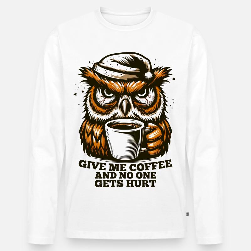 Eule Kaffee müde Geschenk - Männer Premium Bio Langarmshirt - Weiß