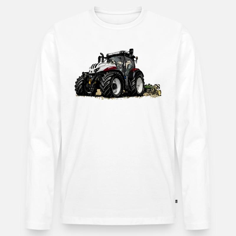 Traktor Steyr 6145 bei der Arbeit - Männer Premium Bio Langarmshirt - Weiß