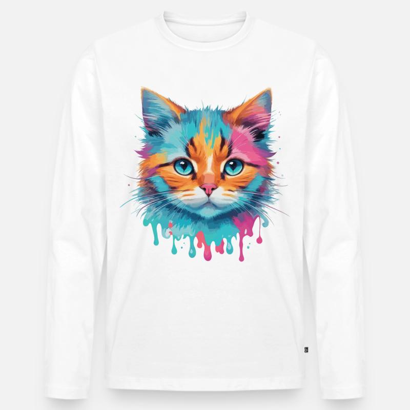 Niedliche Katze - Männer Premium Bio Langarmshirt - Weiß