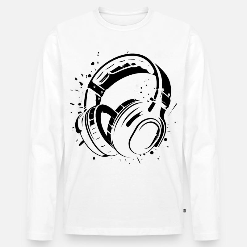 Kopfhörer - Männer Premium Bio Langarmshirt - Weiß