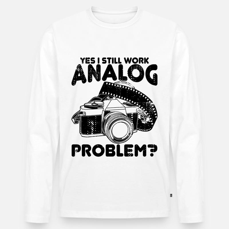 Ja ich arbeite noch analog - Männer Premium Bio Langarmshirt - Weiß