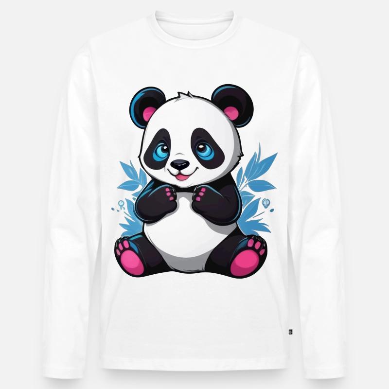 Panda - Männer Premium Bio Langarmshirt - Weiß