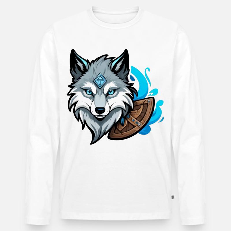 Viking Wolf Head - Männer Premium Bio Langarmshirt - Weiß
