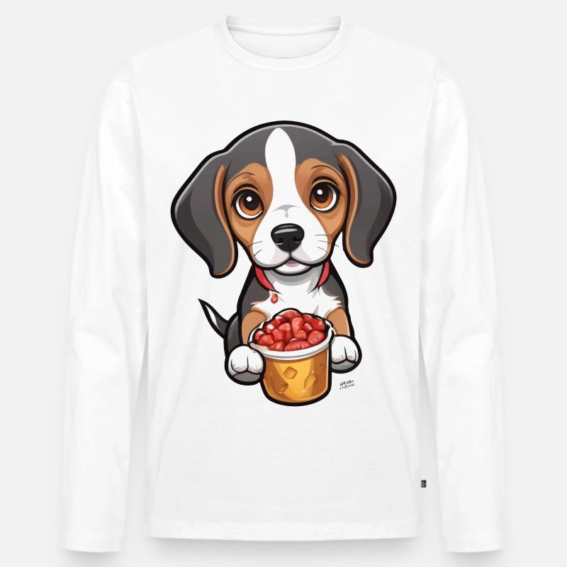 Tiny Beagle Pup - Männer Premium Bio Langarmshirt - Weiß