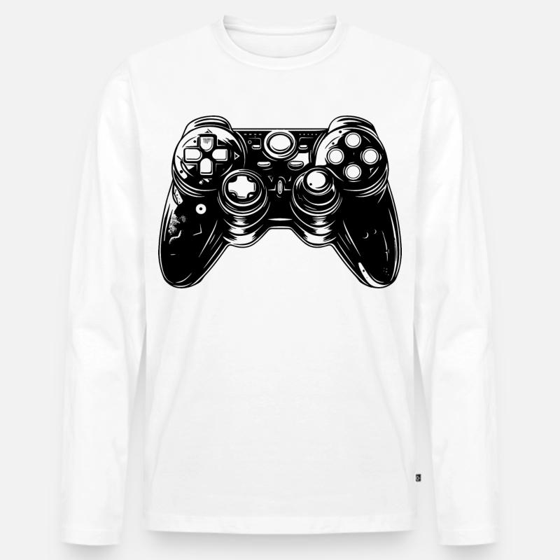 Spiel Controller - Männer Premium Bio Langarmshirt - Weiß