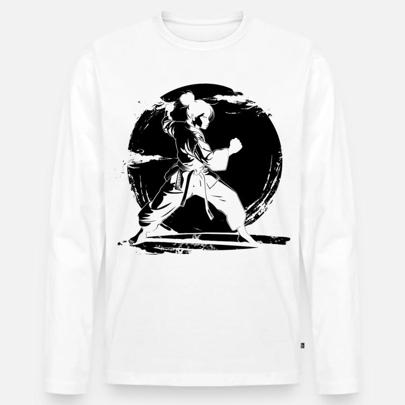 Karate Mädchen Skizze - Männer Premium Bio Langarmshirt - Weiß