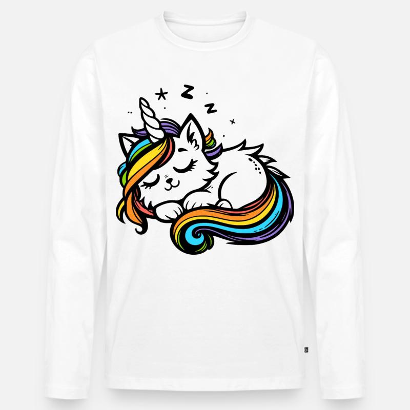 Schlafende Einhornkatze (bunt) - Männer Premium Bio Langarmshirt - Weiß