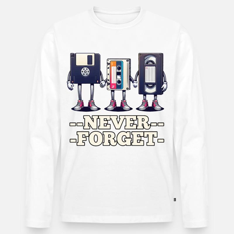 Diskette, Kassette, VHS - Niemals vergessen - Männer Premium Bio Langarmshirt - Weiß