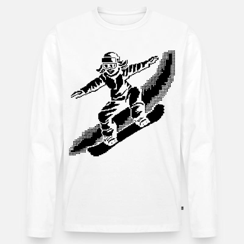 Snowboarder Pixel Art - Männer Premium Bio Langarmshirt - Weiß
