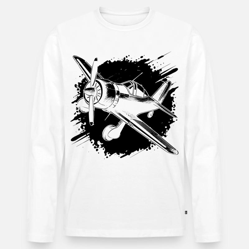 Propeller Flugzeug Skizze - Männer Premium Bio Langarmshirt - Weiß