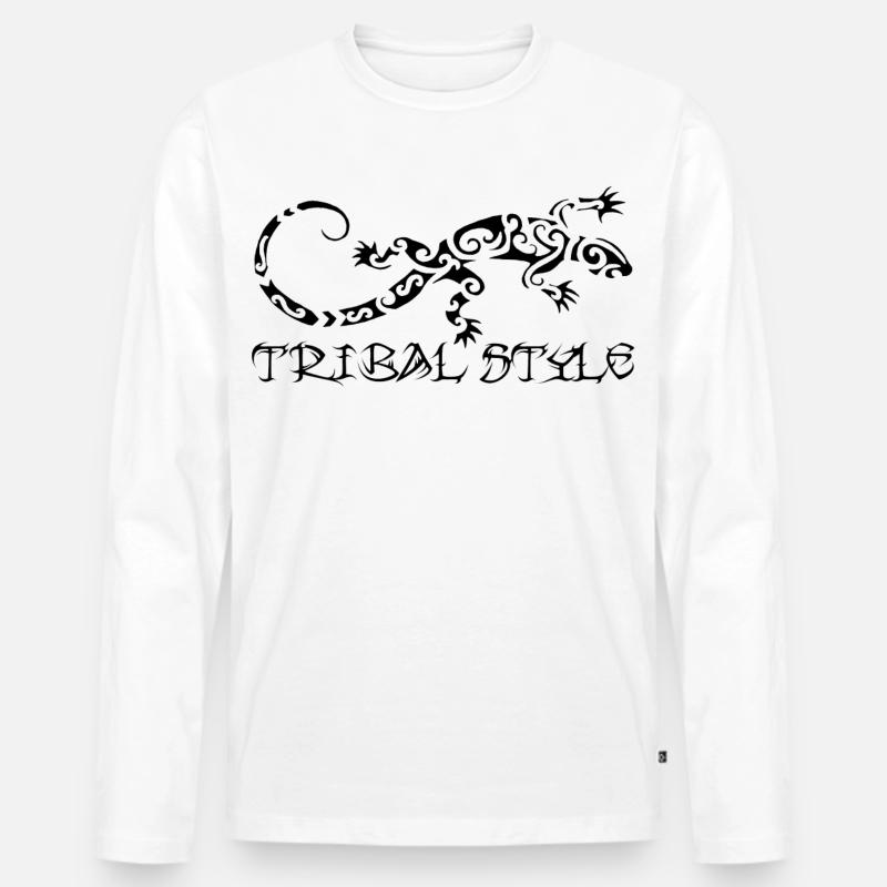 Polynesische schwarze Eidechse - Männer Premium Bio Langarmshirt - Weiß