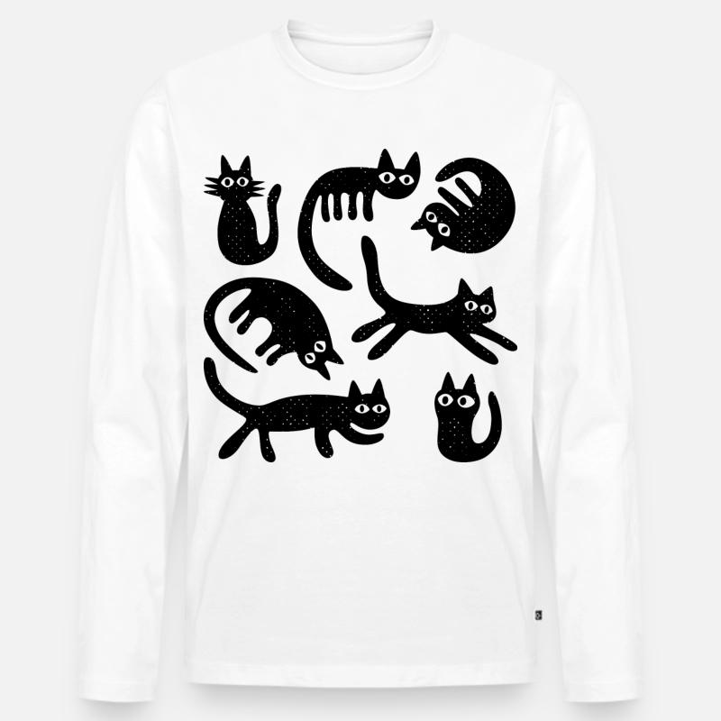 Sieben Glückskatzen L Schwarz - Männer Premium Bio Langarmshirt - Weiß