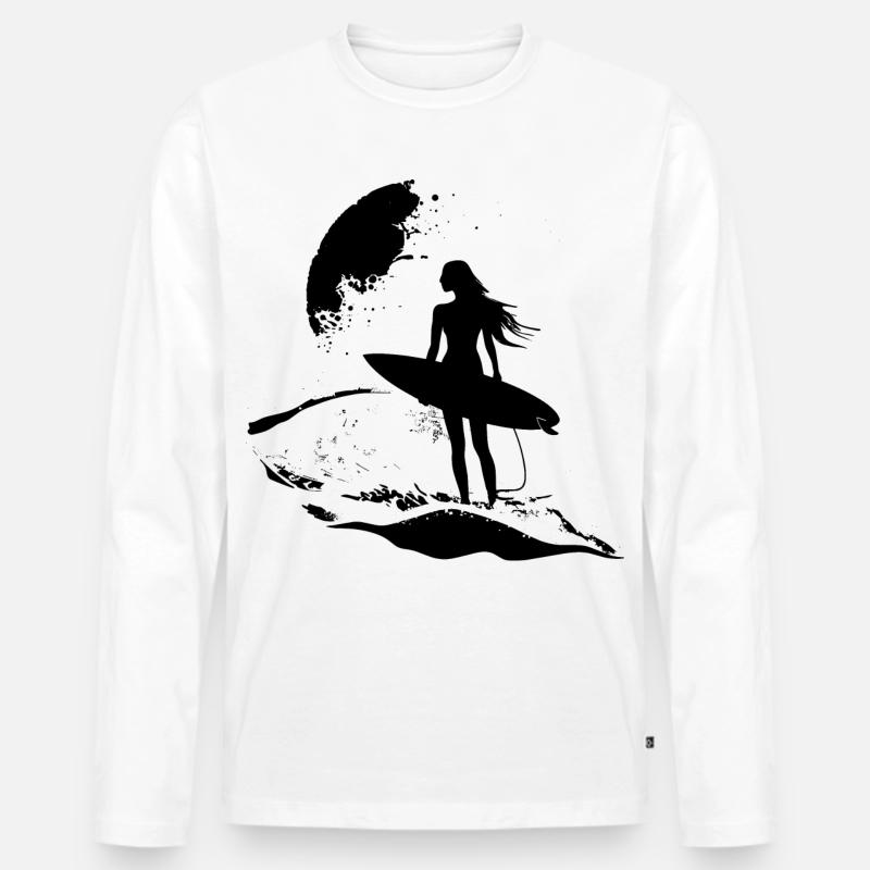 Surfer Mädchen - Männer Premium Bio Langarmshirt - Weiß