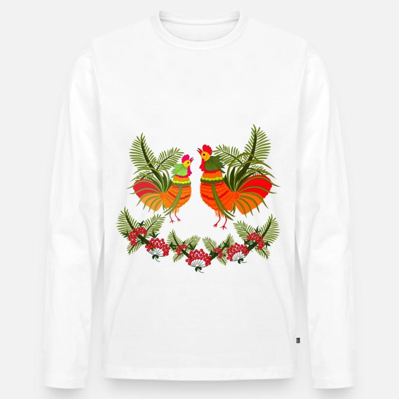 Hahn mit Henne - Männer Premium Bio Langarmshirt - Weiß