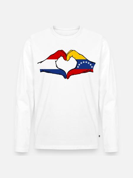 Holland Venezuela Flag Hands Heart Shape - Men's Premium Organic Long Sleeve Shirt - white