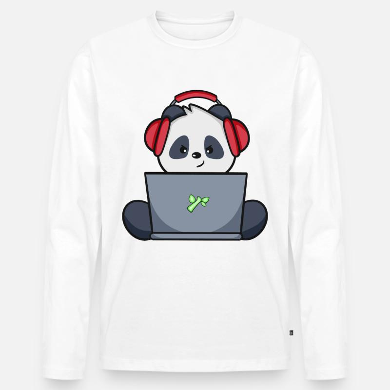 Gaming Panda mit gelbem Headset - Männer Premium Bio Langarmshirt - Weiß