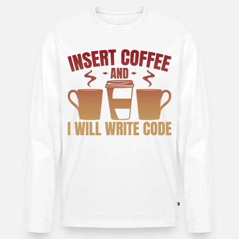 Kaffee einwerfen und Code schreiben - Männer Premium Bio Langarmshirt - Weiß
