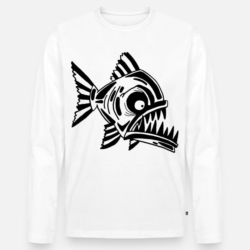 Fleischfressender Schwarzfisch - Männer Premium Bio Langarmshirt - Weiß