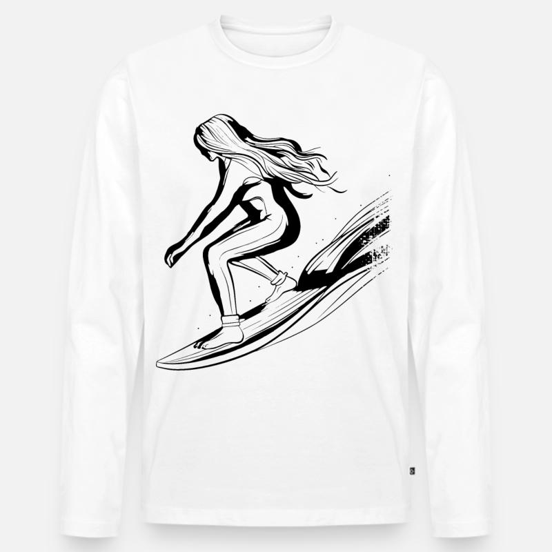 Surfer Mädchen - Männer Premium Bio Langarmshirt - Weiß