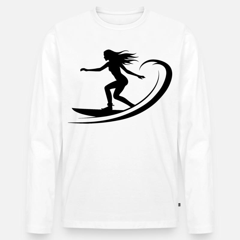 Surfen Mädchen Zeichnung - Männer Premium Bio Langarmshirt - Weiß