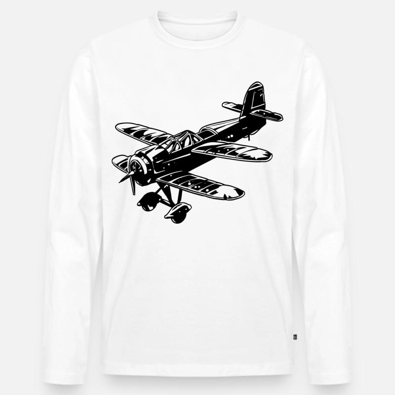 Propeller Flugzeug Grafik - Männer Premium Bio Langarmshirt - Weiß