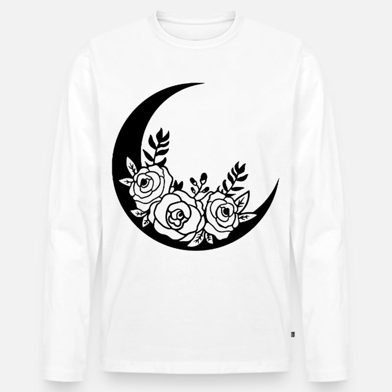 Schwarzer blühender Mond - Männer Premium Bio Langarmshirt - Weiß