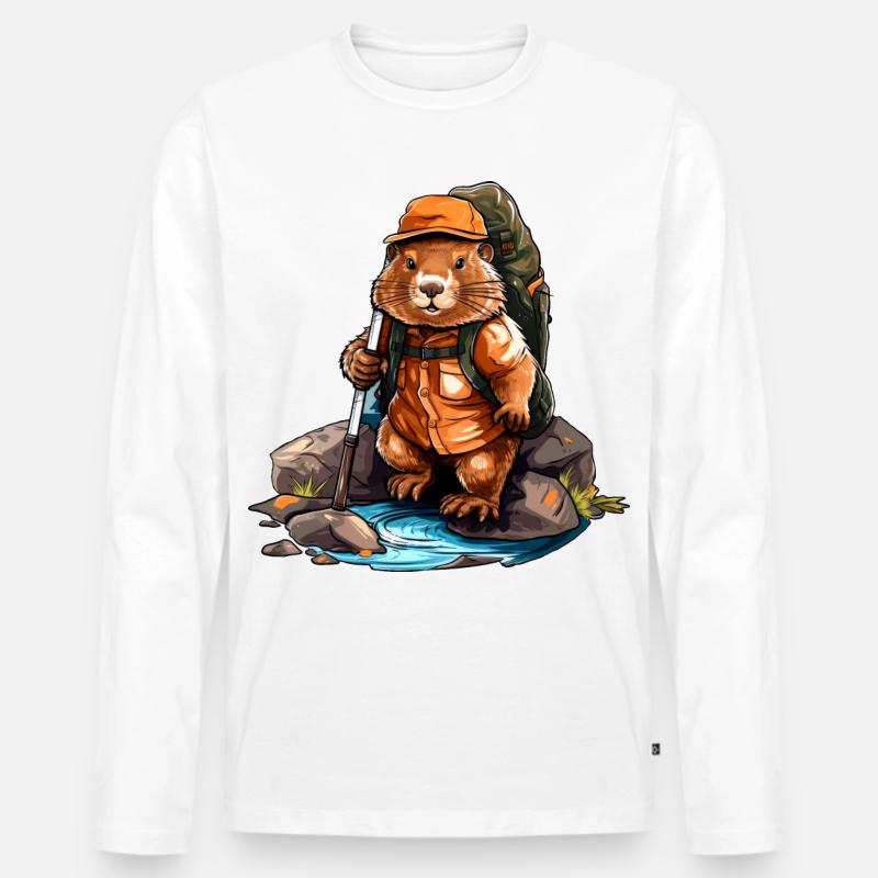 Biber Wandern / Bergsteiger Biber - Männer Premium Bio Langarmshirt - Weiß