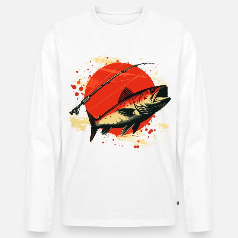 Fischen Grafik - Männer Premium Bio Langarmshirt - Weiß