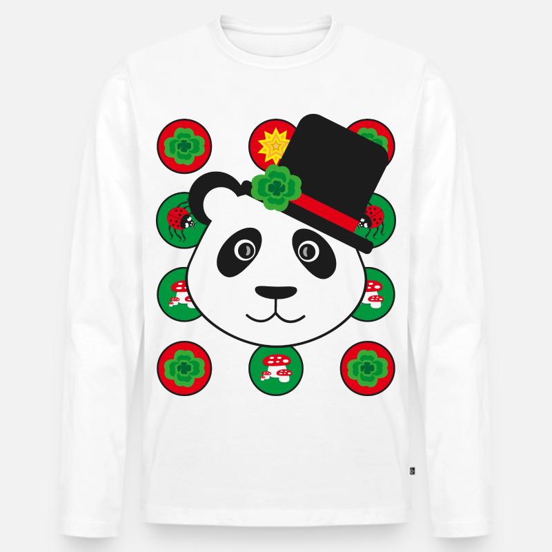 Neujahr Panda mit Kleeblatt. - Männer Premium Bio Langarmshirt - Weiß