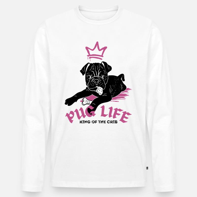 Pug Life – Mops mit Krone - Männer Premium Bio Langarmshirt - Weiß