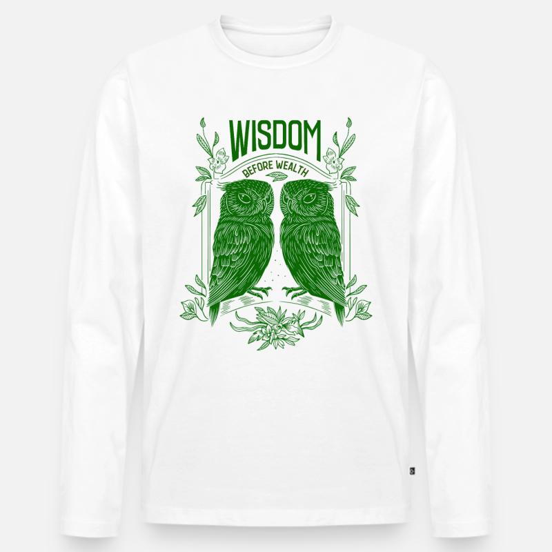 Wisdom Before Wealth – Symbolische Eulen - Männer Premium Bio Langarmshirt - Weiß