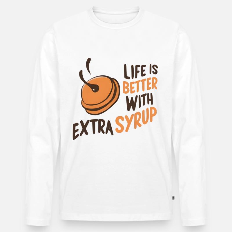 Life is Better with Extra Syrup - Männer Premium Bio Langarmshirt - Weiß