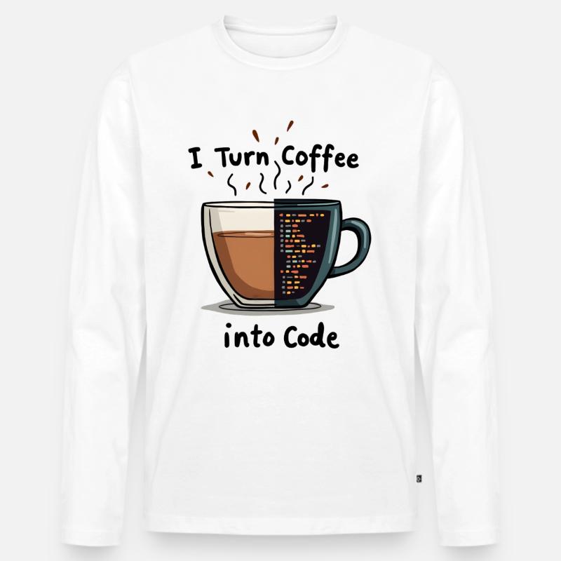 Coffee into Code - Männer Premium Bio Langarmshirt - Weiß