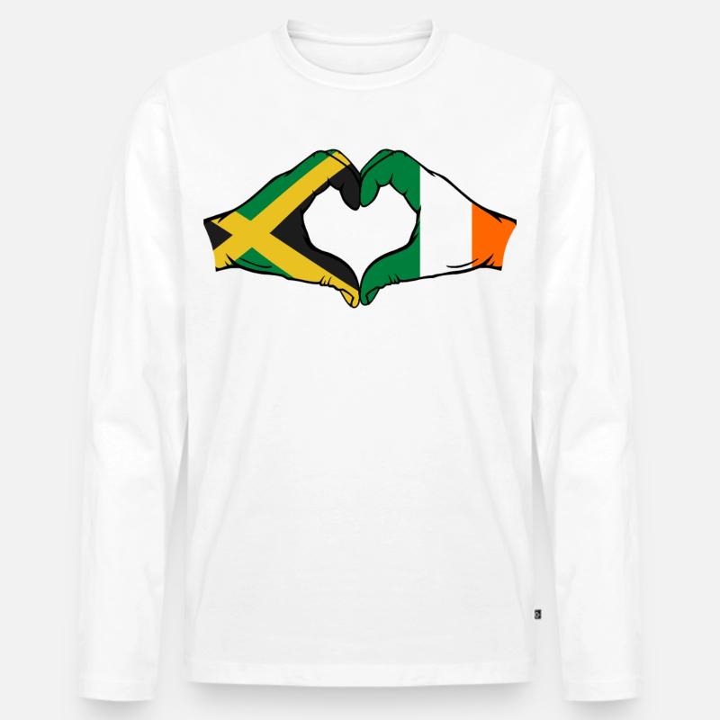 Jamaika Irland Hände Herzform - Männer Premium Bio Langarmshirt - Weiß
