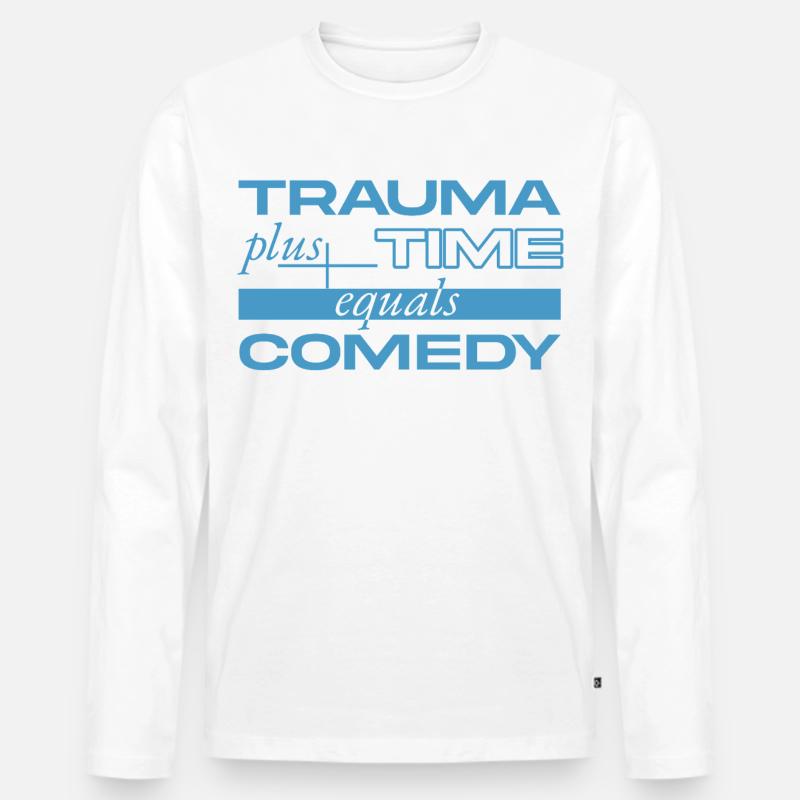 Trauma + Zeit = Comedy - Männer Premium Bio Langarmshirt - Weiß
