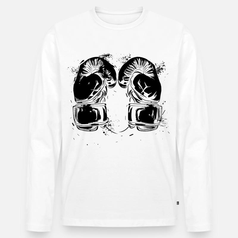 Kickboxhandschuhe - Männer Premium Bio Langarmshirt - Weiß