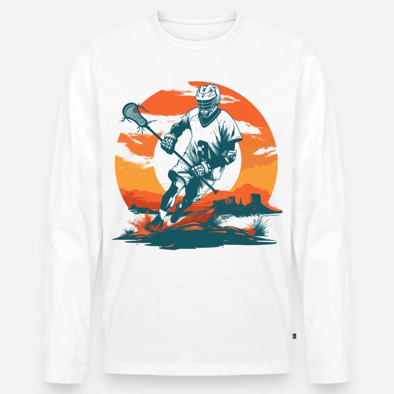 Lacrosse Spieler Grafik - Männer Premium Bio Langarmshirt - Weiß