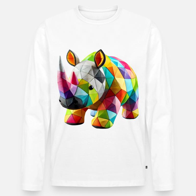 Rhinoceros Rhino Polygone Patchwork - Männer Premium Bio Langarmshirt - Weiß