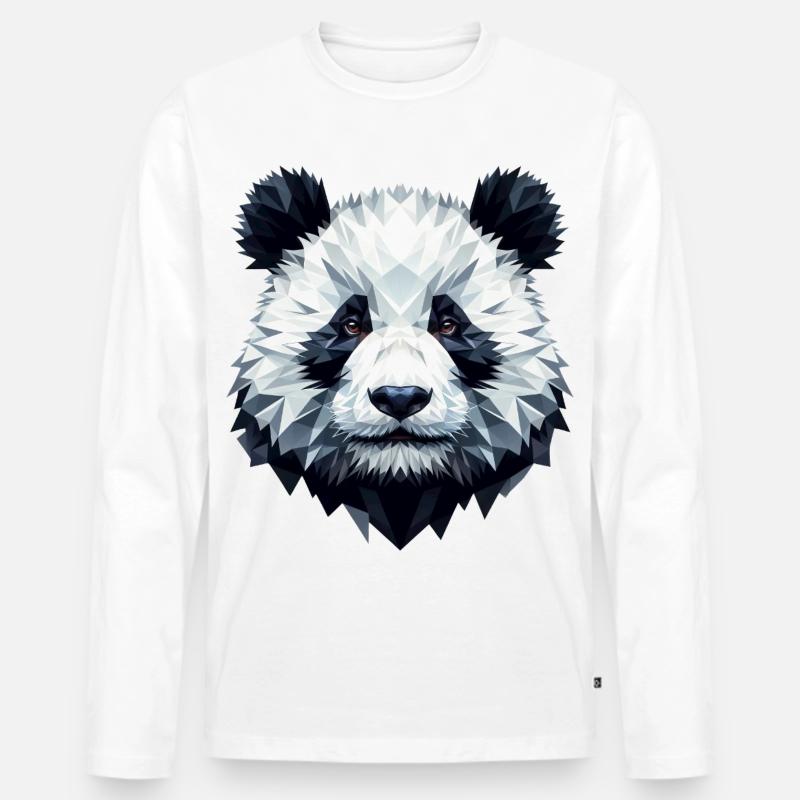 Panda Gesicht Polygon Kunst Geometrie - Männer Premium Bio Langarmshirt - Weiß