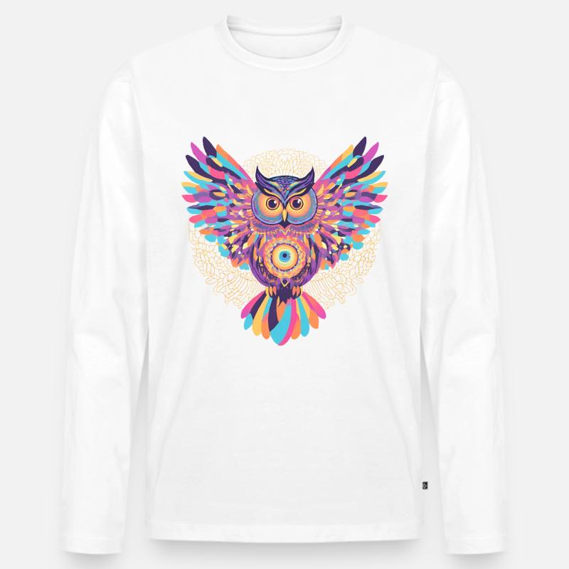 Regenbogenmandala-Eule - Männer Premium Bio Langarmshirt - Weiß