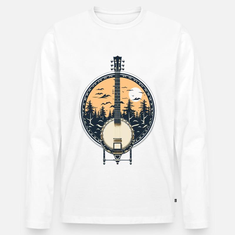 Banjo Grafik - Männer Premium Bio Langarmshirt - Weiß