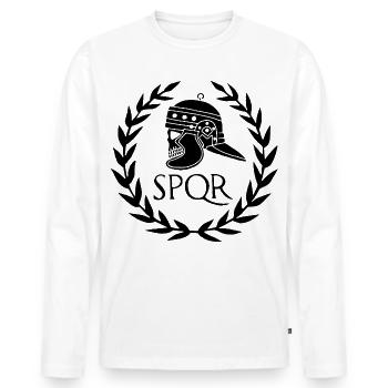 Empire romain et crâne noir - T-shirt manches longues Premium bio Homme - blanc - Devant - Nico (187cm)