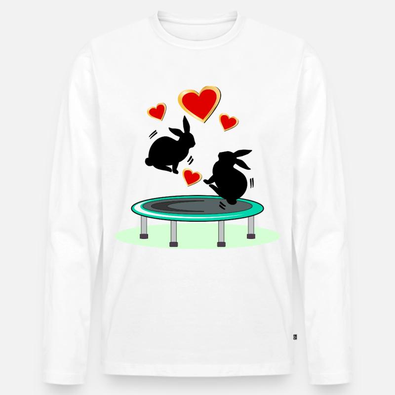 TRAMPOLIN SPRINGEN HASEN OSTERHASEN - Männer Premium Bio Langarmshirt - Weiß
