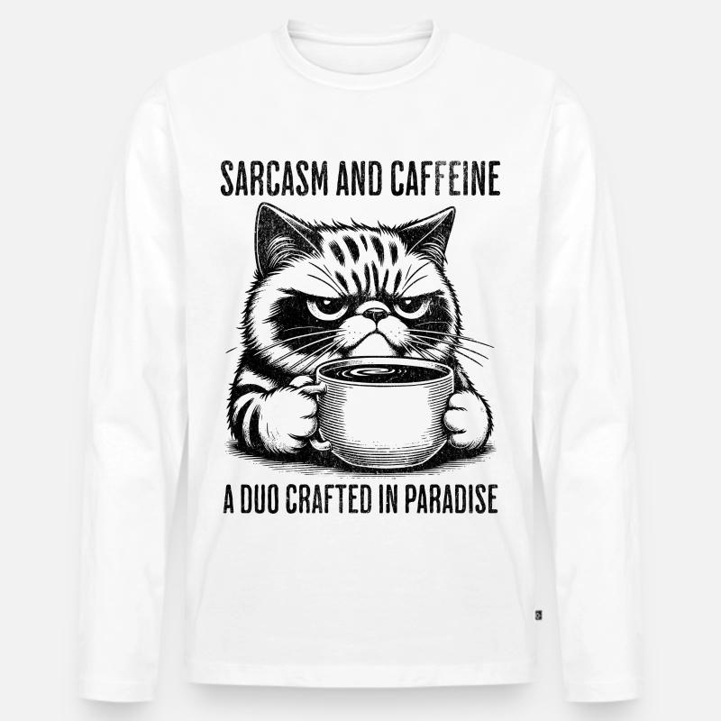 Sarkasmus und Koffein - Männer Premium Bio Langarmshirt - Weiß