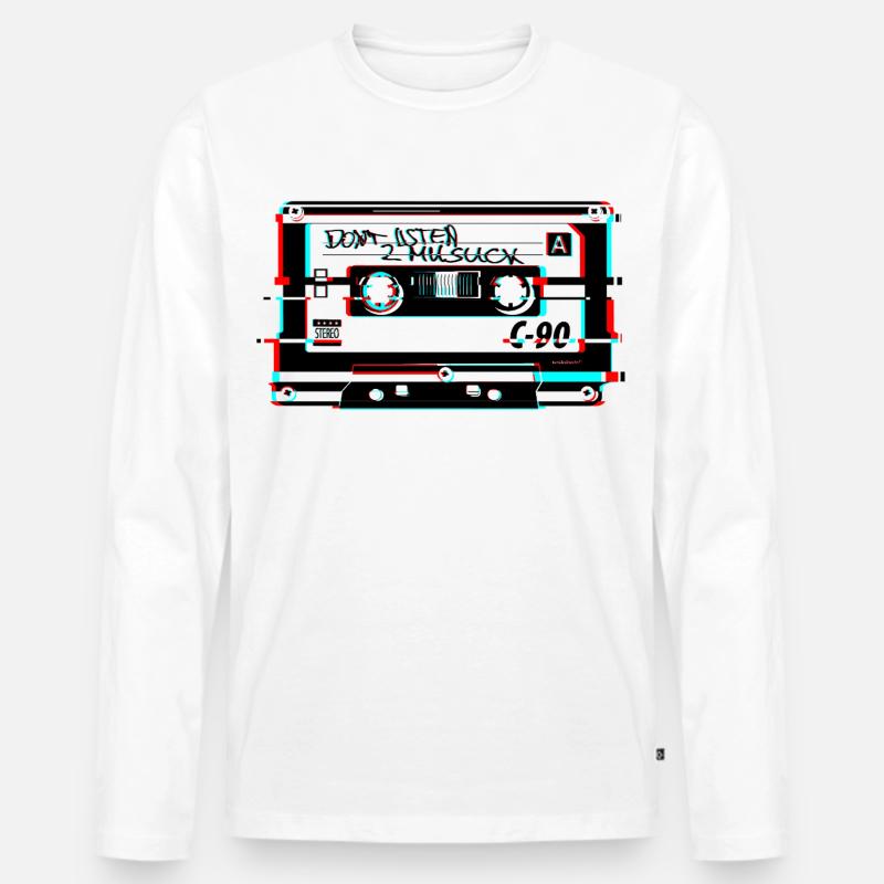 kassette glitch - Männer Premium Bio Langarmshirt - Weiß