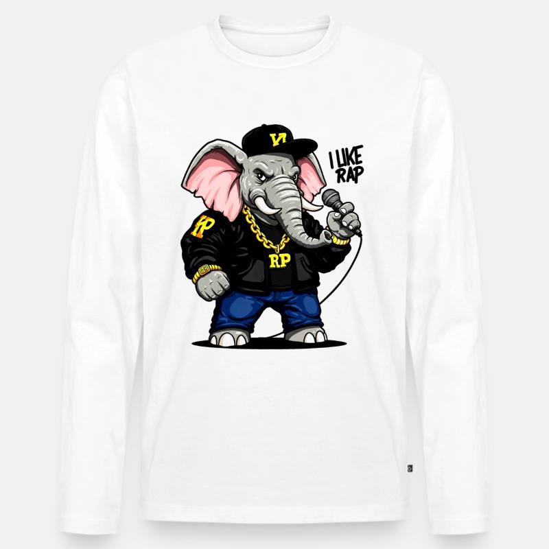 Rapper-Elefant: einzigartiger urbaner Style! - Männer Premium Bio Langarmshirt - Weiß