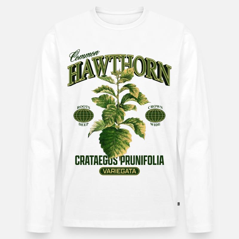 Common Hawthorn Botanical Art - Männer Premium Bio Langarmshirt - Weiß