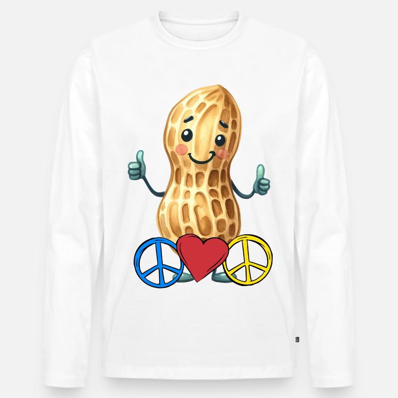 Erdnuss Peace Herz Frieden - Männer Premium Bio Langarmshirt - Weiß