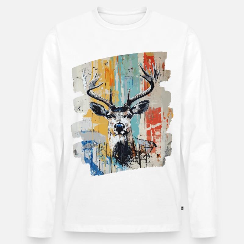 Hirsch mit Geweih - Männer Premium Bio Langarmshirt - Weiß