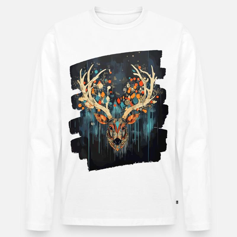 Hirsch mit Geweih - Männer Premium Bio Langarmshirt - Weiß